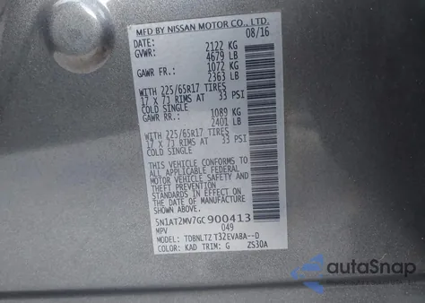 2016 Nissan Rogue Sv from USA, damaged, VIN 5N1AT2MV7GC900413